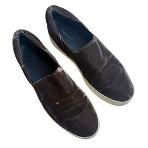VINCE Women's Sz 10 Warren Velvet Platform Slip On Sneaker Shoes Chocolate Brown